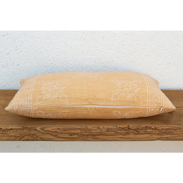 Indian Blockprint Linen Jaipur Lumbar "Sunburst Yellow" Pillow Cover For Sale - Image 3 of 7