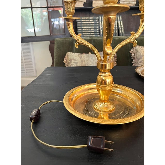 French Empire-Style Gilt Brass Candelabrum Lamp For Sale In New Orleans - Image 6 of 7