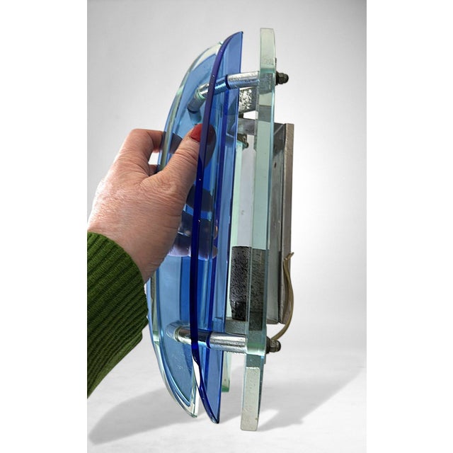 Late 20th Century Veca for Fontana Arte Pair of Italian Wall Sconces Steel and Seven Crystal For Sale - Image 17 of 18