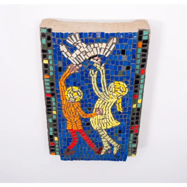 Blue Glass Mosaic of Children Playing, 1960s For Sale - Image 8 of 10