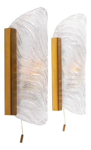 Glass & Brass Wall Sconces by J. T. Kalmar, 1960s, Set of 2