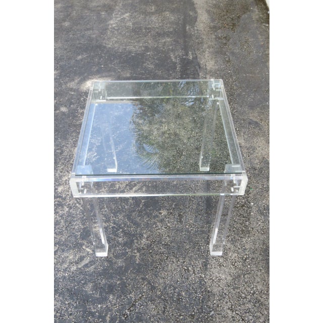 Transparent Hollywood Regency Lucite Glass Top Side End Table 6115 For Sale - Image 8 of 14