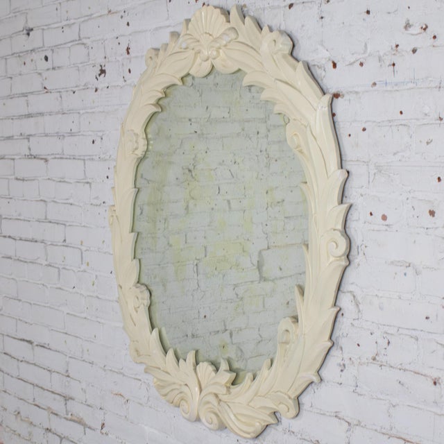 Serge Roche Early 20th Century Art Deco Large Distressed Plaster Mirror Round Acanthus Foliate Frame Style of Serge Roche For Sale - Image 4 of 17