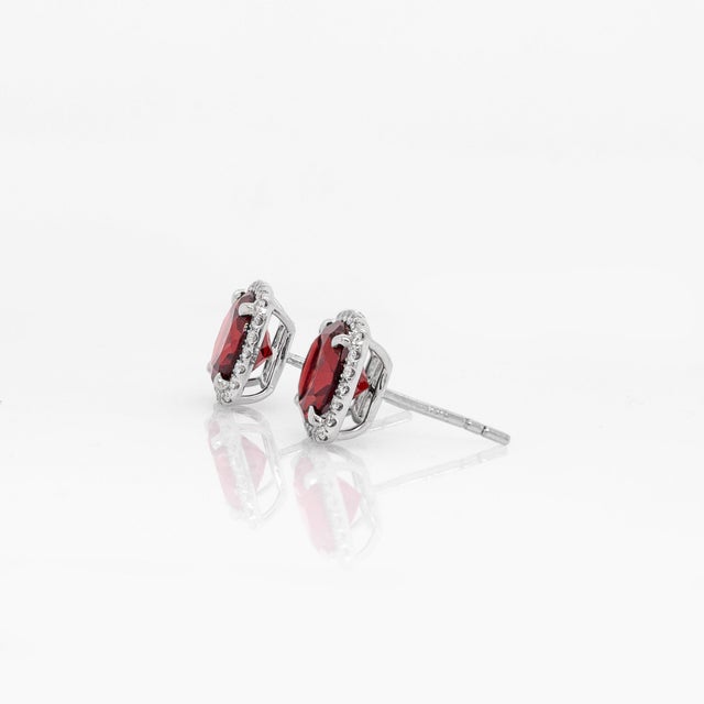 Cosette Solid 14k White Gold Garnet Stud Earrings With Natural Diamond Halo, Pair For Sale In Columbus - Image 6 of 6