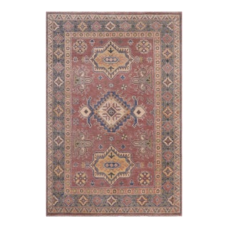 Bohemian Kazak Tribal Light Purpl/Light Blue Wool Rug - 4'0''x5'9'' For Sale