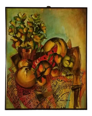 1970s Vintage Still Life Oil Painting by Barbara Kay Melvin, Framed
