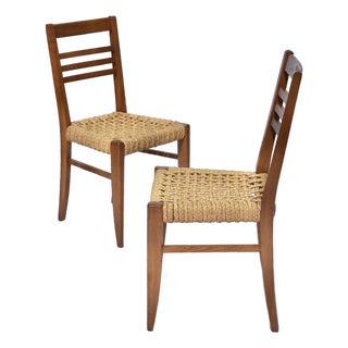 1940s Pair of Rope & Beech Wood Chairs Attributed to Frida Minet & Adrien Audoux for Vibo Vesoul For Sale