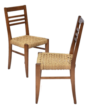 1940s Pair of Rope & Beech Wood Chairs Attributed to Frida Minet & Adrien Audoux for Vibo Vesoul