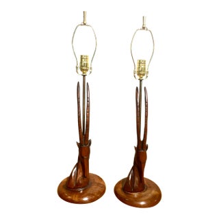 Mid-Century Carved Antelope Lamps - a Pair For Sale