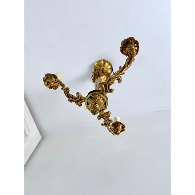 Louis XV Cast Brass Three-Light Chandelier, France, 1940s For Sale - Image 10 of 16