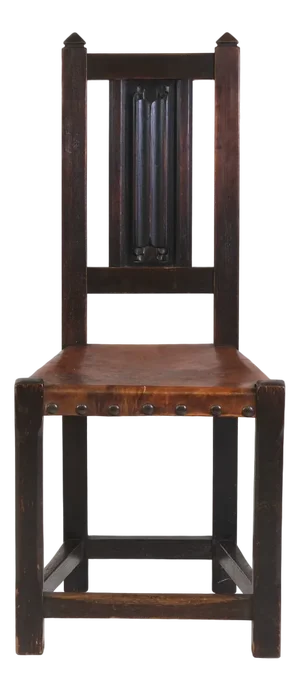 Arts & Crafts Oak and Leather Arrow Head Side Chair, 1890s