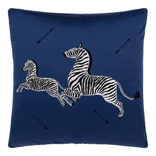 Scalamandre 22" x 22" Zebras Embroidered Pillow in Platinum For Sale