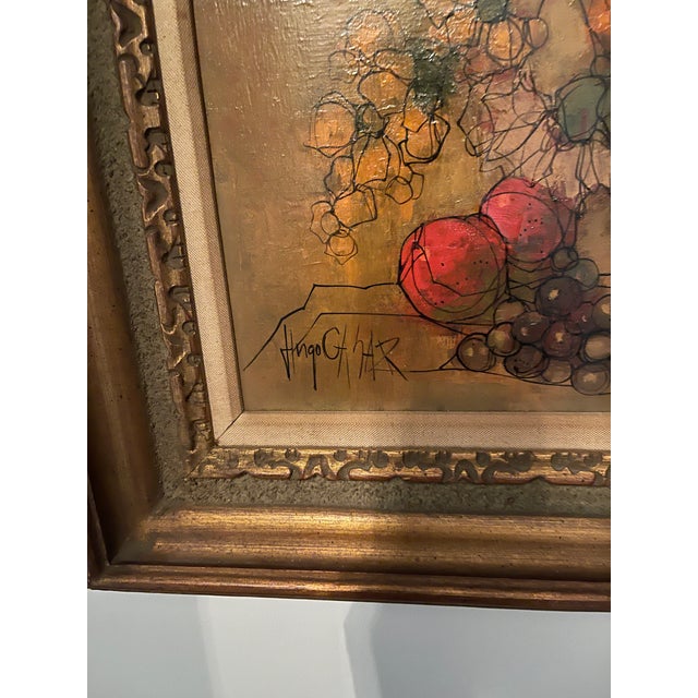American 1960s Listed American Artist Hugo Casar Signed Framed Original Oil Painting of Flowers and Fruit For Sale - Image 3 of 10