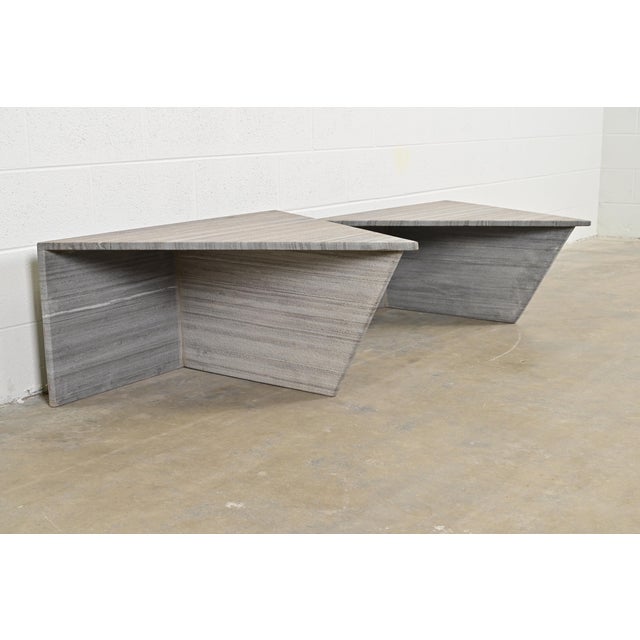 Ello Postmodern Italian Granite Triangular Side Tables, Pair For Sale - Image 4 of 8