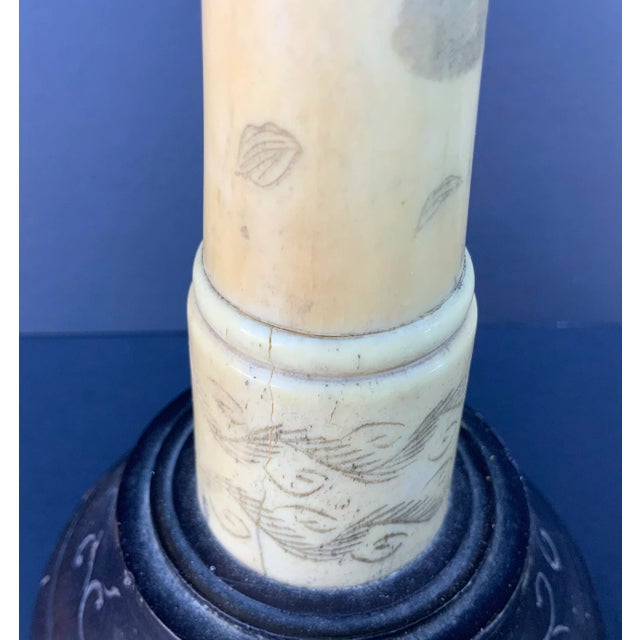 Antique Chinese Carved Bone Candle Stick For Sale In San Diego - Image 6 of 9