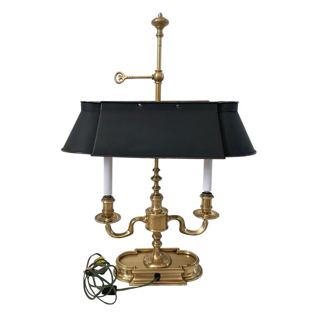 French Vintage French Bouillotte Lamp Frederick Cooper Brass Tole Metal Black For Sale - Image 3 of 9