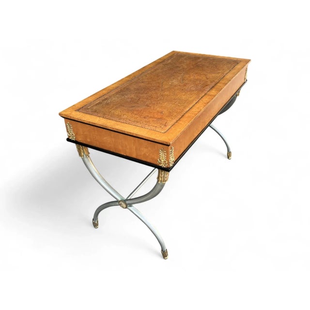 Refined Neoclassical French Empire Desk With Leather Top and Sculptural X Base For Sale - Image 15 of 18