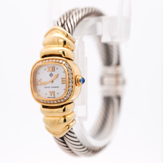 David Yurman Mother of Pearl Diamond Bezel 18k Gold Silver Vintage 1990s Watch For Sale - Image 4 of 10