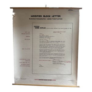 Vintage 1969 Typing Instruction Pull-Down Chart – Secretary School Poster --Poster J