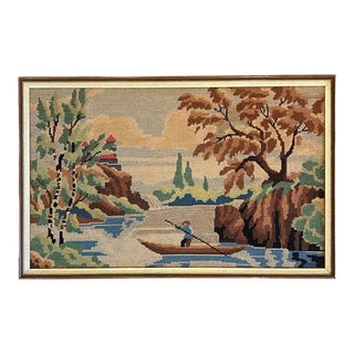 Vintage Framed Chinoiserie Needlepoint For Sale