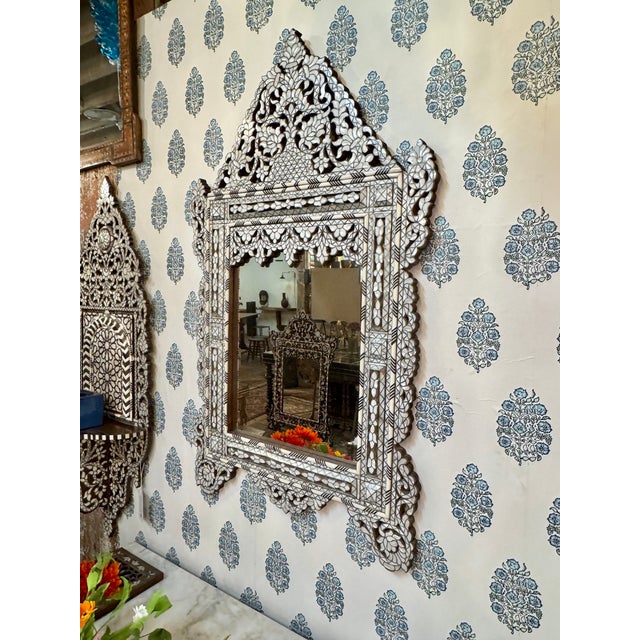 Mid 20th Century Vintage Levante White Mother of Pearl Inlaid Mirror For Sale - Image 5 of 7