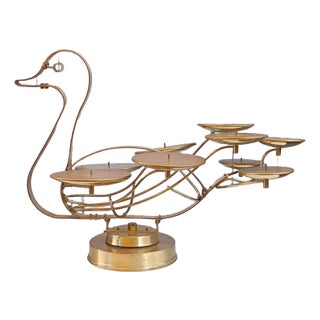 Large Swan-Shaped Brass Cake Holder, 1970s For Sale