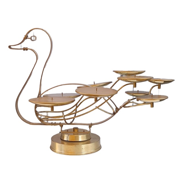 Large Swan-Shaped Brass Cake Holder, 1970s For Sale