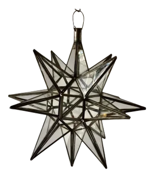 1980s Moroccan Clear Glass and Metal Moravian Star Shaped Lantern Pendant