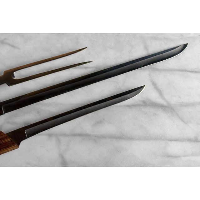 Brown Mid-Century Teak 4-Piece Knife Carving Set For Sale - Image 8 of 10