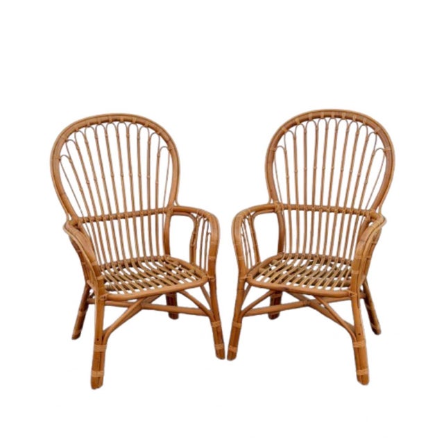 Contemporary Vintage Franco Albini’s Style Rattan Lounge Chairs - Set of 4 For Sale - Image 3 of 9