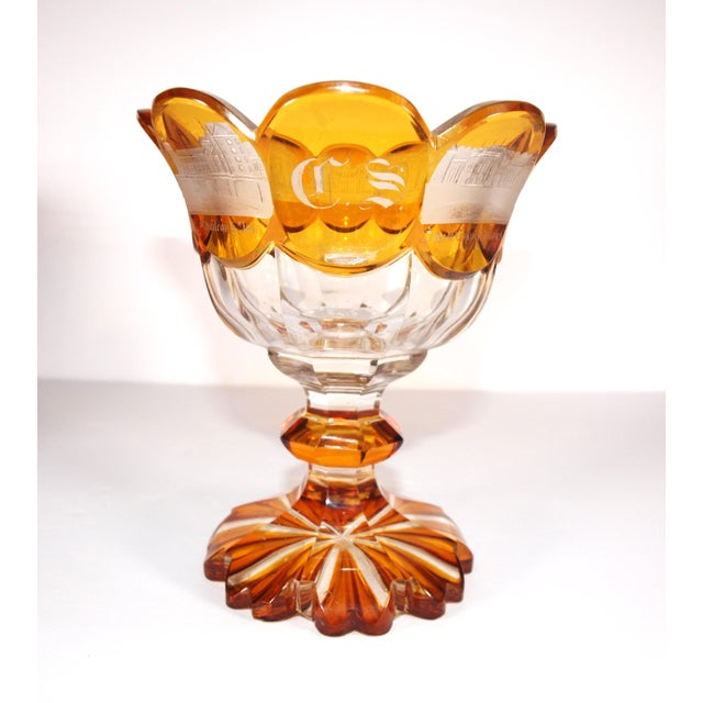 Rare German Bohemian Crystal Chalice With Etched Historic Buildings For Sale - Image 4 of 9