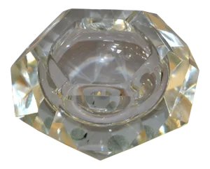 Clear Multi Faceted Murano Glass Ashtray, Bowl Attributed to Flavio Poli, Italy