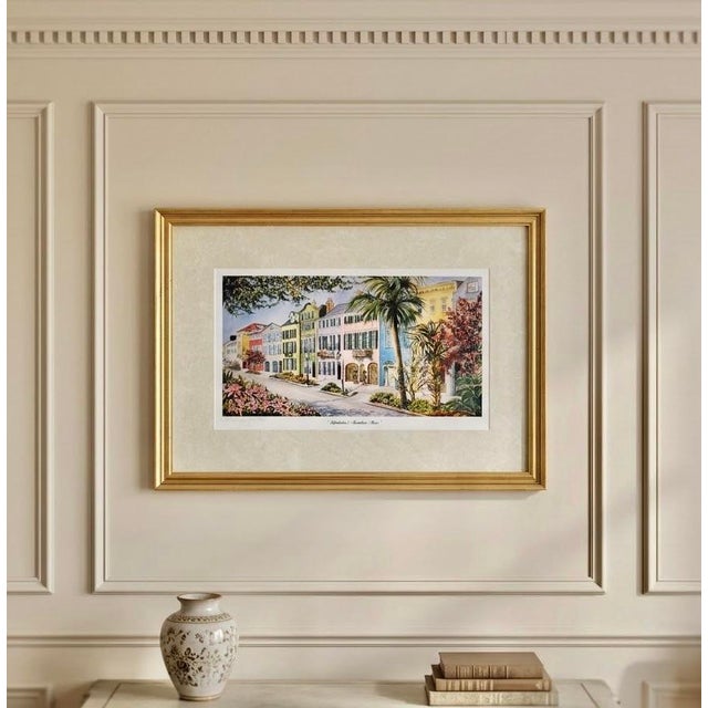 Vintage Marilyn Morris Signed “Charleston’s Rainbow Row” Framed Art Print - 17.25” X 12.5” For Sale - Image 10 of 10
