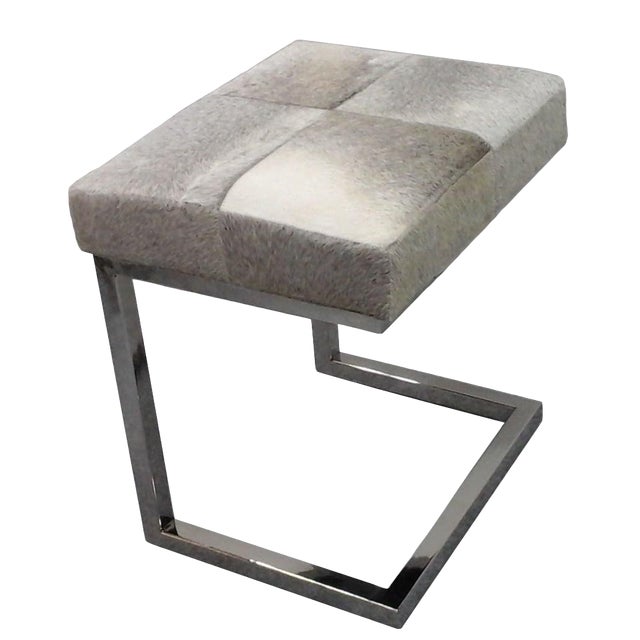 Modern Gray Cowhide Chrome Stool Chairish
