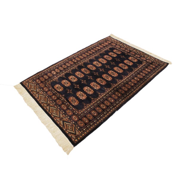 Abstract Boho Chic Bokhara Blue/Blue Hand Knotted Wool Rug For Sale - Image 3 of 9