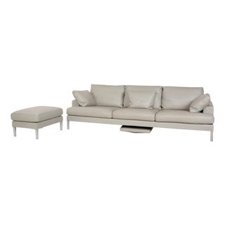 Clarus Sofa and Ottoman in Grey Leather from FSM, Set of 2 For Sale