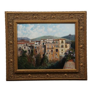 Sant'Agata De' Goti Italian Cityscape Landscape Oil Painting on Canvas 28" For Sale