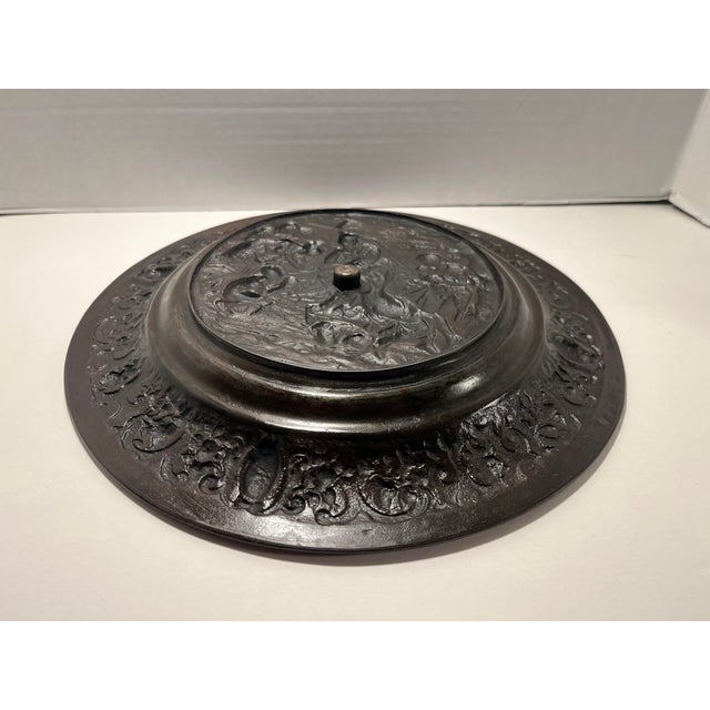 Mid 19th Century Antique French Solid Bronze Large Heavy High Relief "Judgment of Paris" Plate 13" For Sale - Image 5 of 6