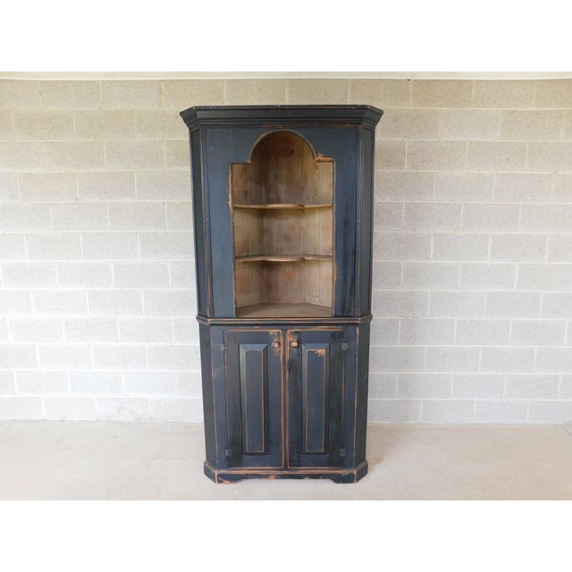 Primitive Shaker Style Paint Distressed Corner Cabinet by Ezra G Tiffin Ohio For Sale - Image 4 of 12