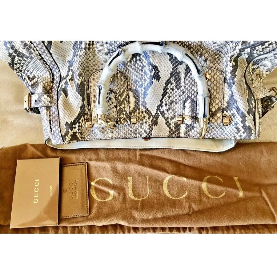2020 Gucci Python SnakeSkin Pop Bamboo Handle Large Top