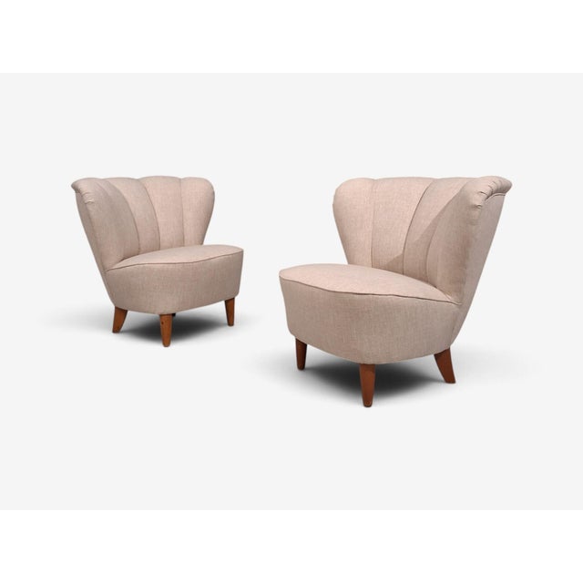 Mid-Century Modern Carl-Johan Boman, Lounge Chairs, Beige Linen, Wood, Finland, 1950s For Sale - Image 3 of 11