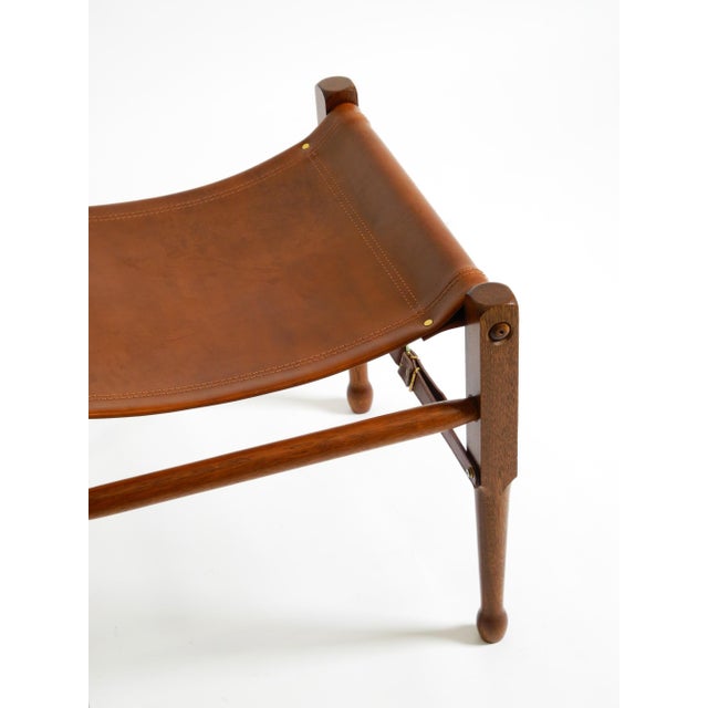 Vintage Safari Stool with Teak Frame and Saddle Leather, 1990s For Sale - Image 9 of 18