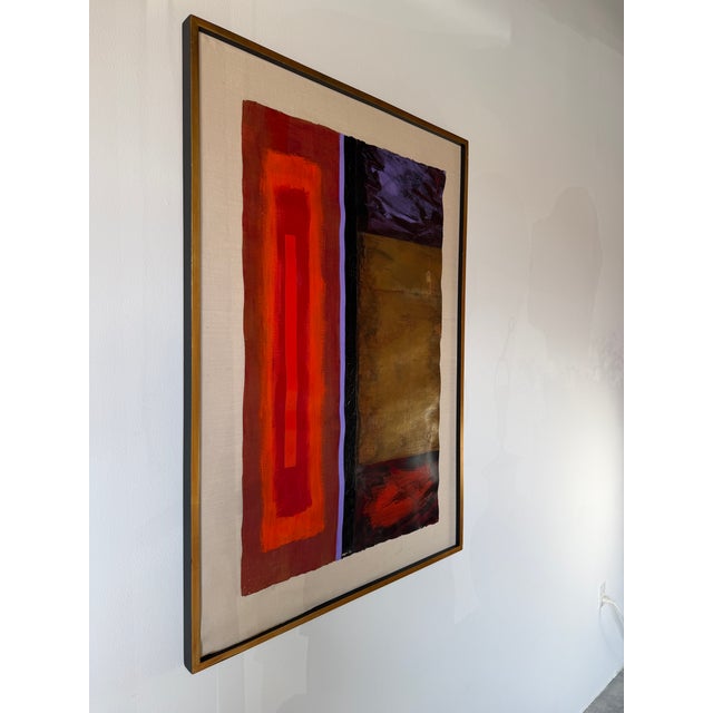 Mid-Century Modern 1980s Vintage Expressionist Geometric Abstract Acrylic on Paper Painting, Signed & Framed For Sale - Image 3 of 12