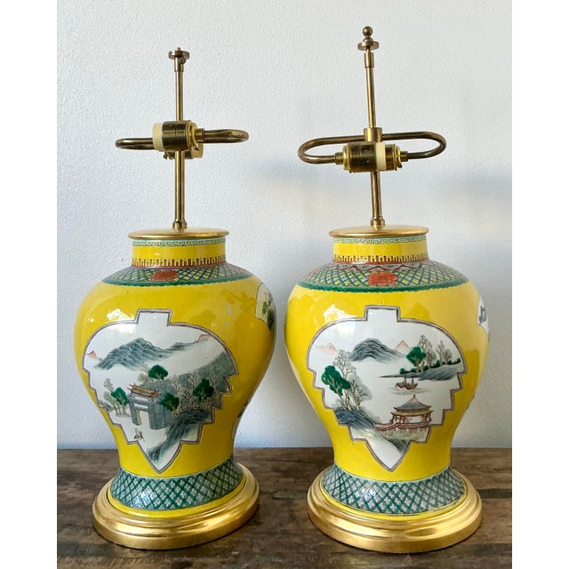 Vintage Asian Glazed Ceramic Pastoral Lamps - A Pair For Sale - Image 9 of 9