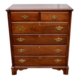 Vintage Statton Americana Style Solid Cherry Six Drawer Tall Chest For Sale