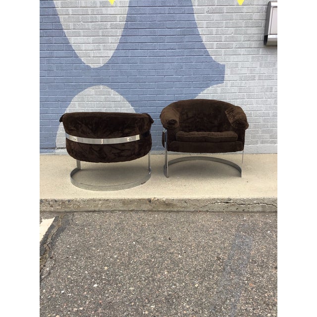 Exceptional Milo Baughman–style tub lounge chair, circa 1970s, embodying the sophisticated glamour and architectural...