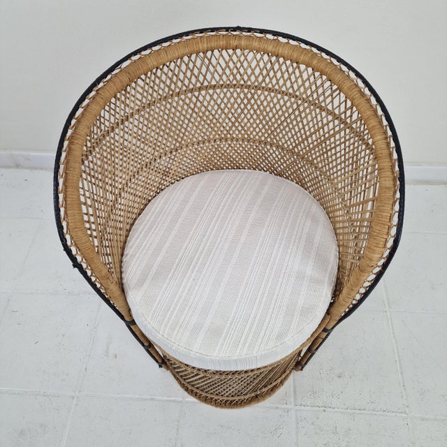 Mid-Century Boho Chic Rattan Barrel Chair with Outdoor Cushion, 1970s For Sale - Image 9 of 12
