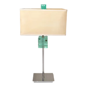Van Teal Mid-Century Modern Emerald Green Lucite Chrome Table Lamp Beige Shade