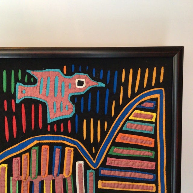 Black Kuna Indian Reversed Stitched Birds in Frame For Sale - Image 8 of 13