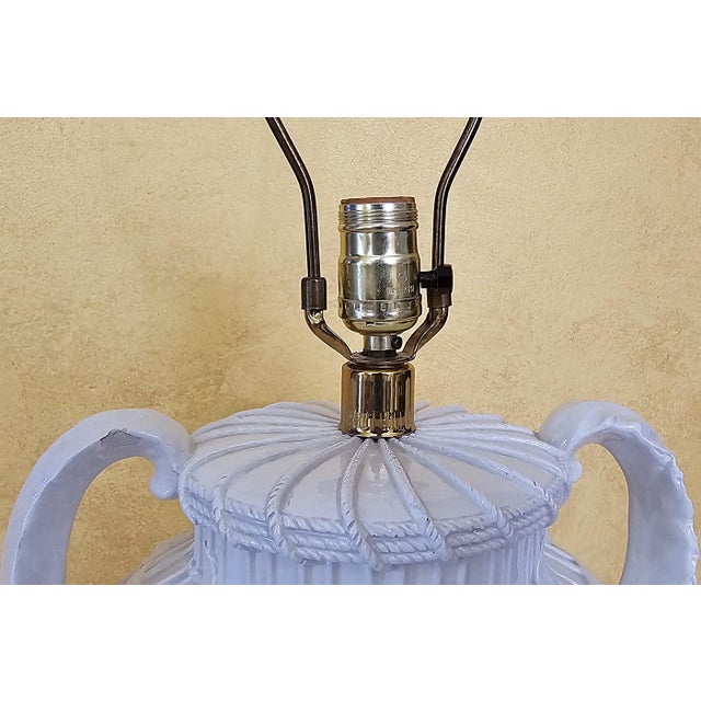 Metal Vintage Paul Hanson Style White Ceramic Urn Table Lamp With Raised Botanical Relief Design For Sale - Image 7 of 18